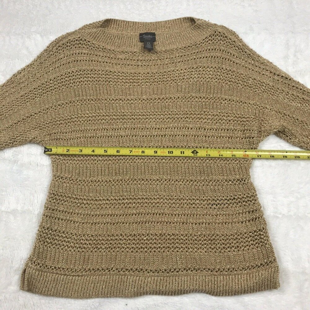 Chicos Travelers Womens Sweater Size 0 Small 4 Gold 3/4 Dolman Sleeve Open Knit - Picture 5 of 7